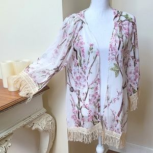 Cherry Blossom Maternity Wrap Shawl with Fringe Hem NWT